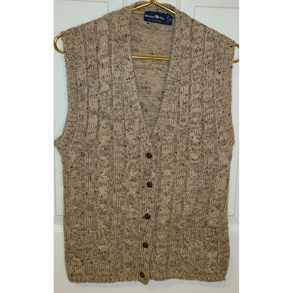 Hunters Run Other - Vtg Hunters Run 97% Wool Sweater Vest Mens Sm Tan Cable Knit Button Up